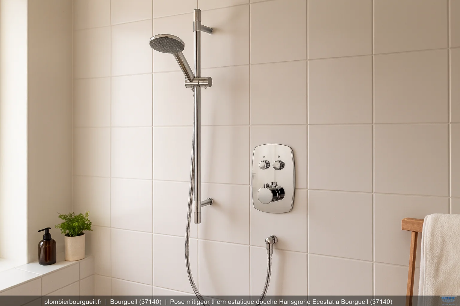 Pose mitigeur thermostatique douche Hansgrohe Ecostat a Bourgueil (37140)